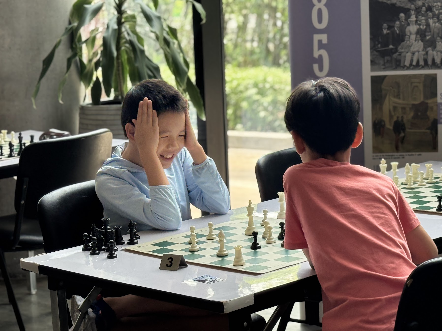 A player reacts with laughter during a game