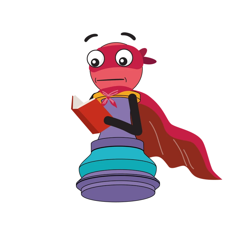 Happy Pawn reading a chess story book