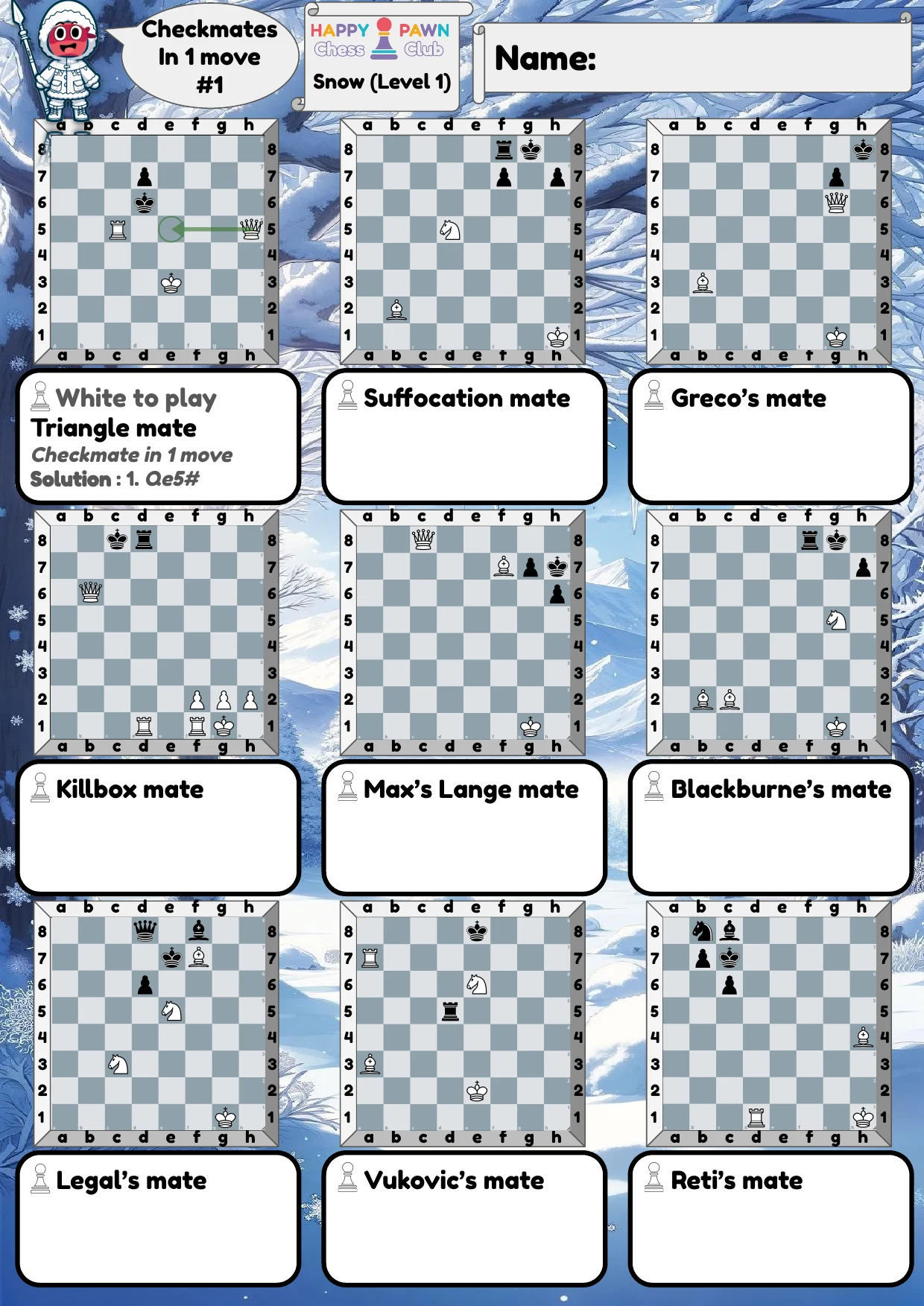 Happy Pawn chess puzzle worksheet